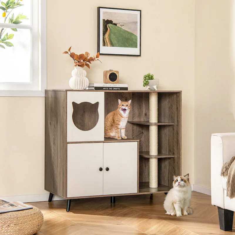 Cat Litter Box Enclosure 5-in-1 Enlarged Cat Litter Cabinet