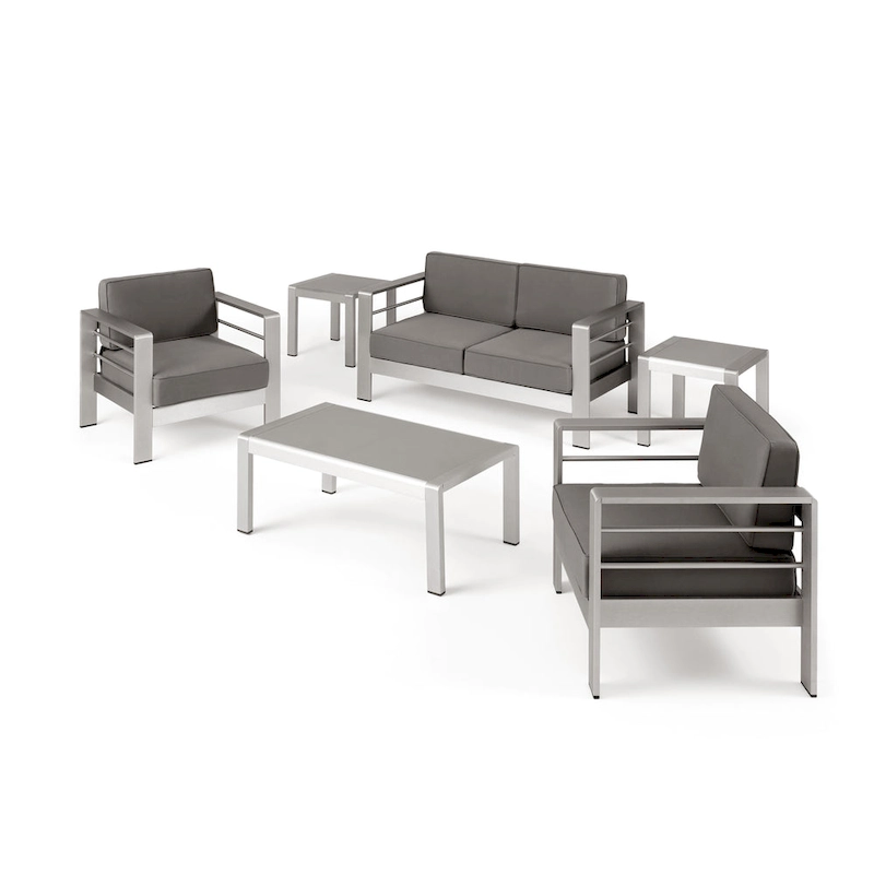 Cape Coral Outdoor 4 Seater Aluminum Chat Set with 2 Side Tables by Christopher Knight Home