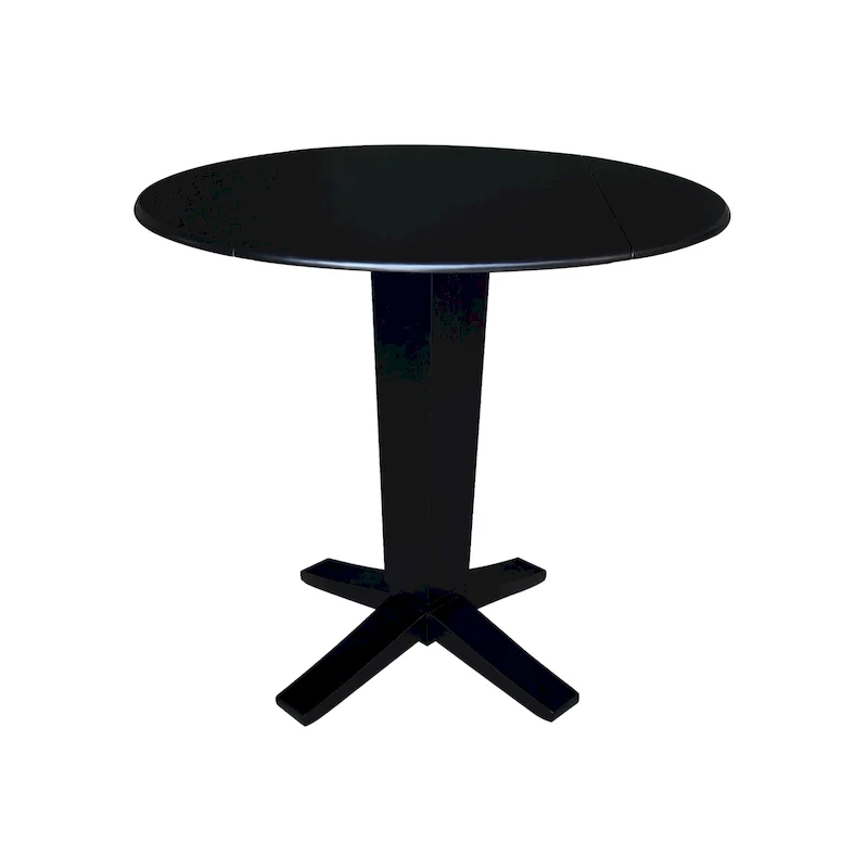 Black / Hickory & Washed Coal Round Parawood Drop Leaf Counter Height Pedestal Dining Table, 42 Inch, 2-Person