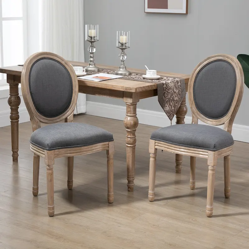 French-Style Upholstered Dining Chairs Set of 2 - Linen Armless Accent Chairs, Beige/Natural, 264 lbs Capacity