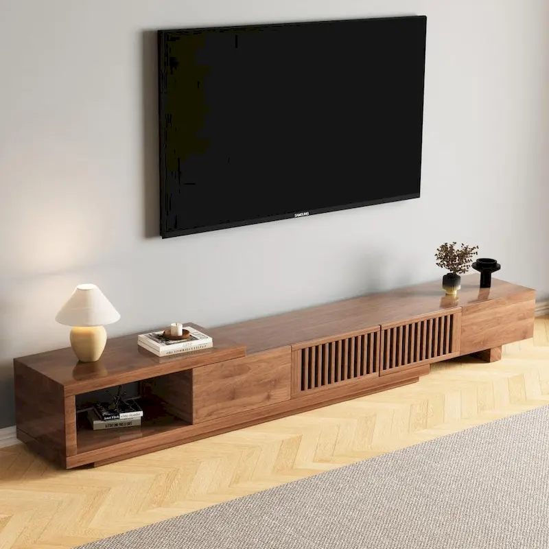 Walnut Extendable TV Stand, 3 Drawers, Fits 78