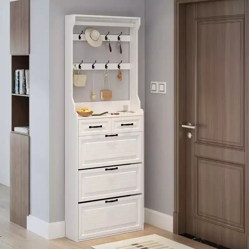 GDFStudio Svetlana Modern 87H Wooden Shoe Cabinet with 3 Doors, 2 Drawers and Hangers