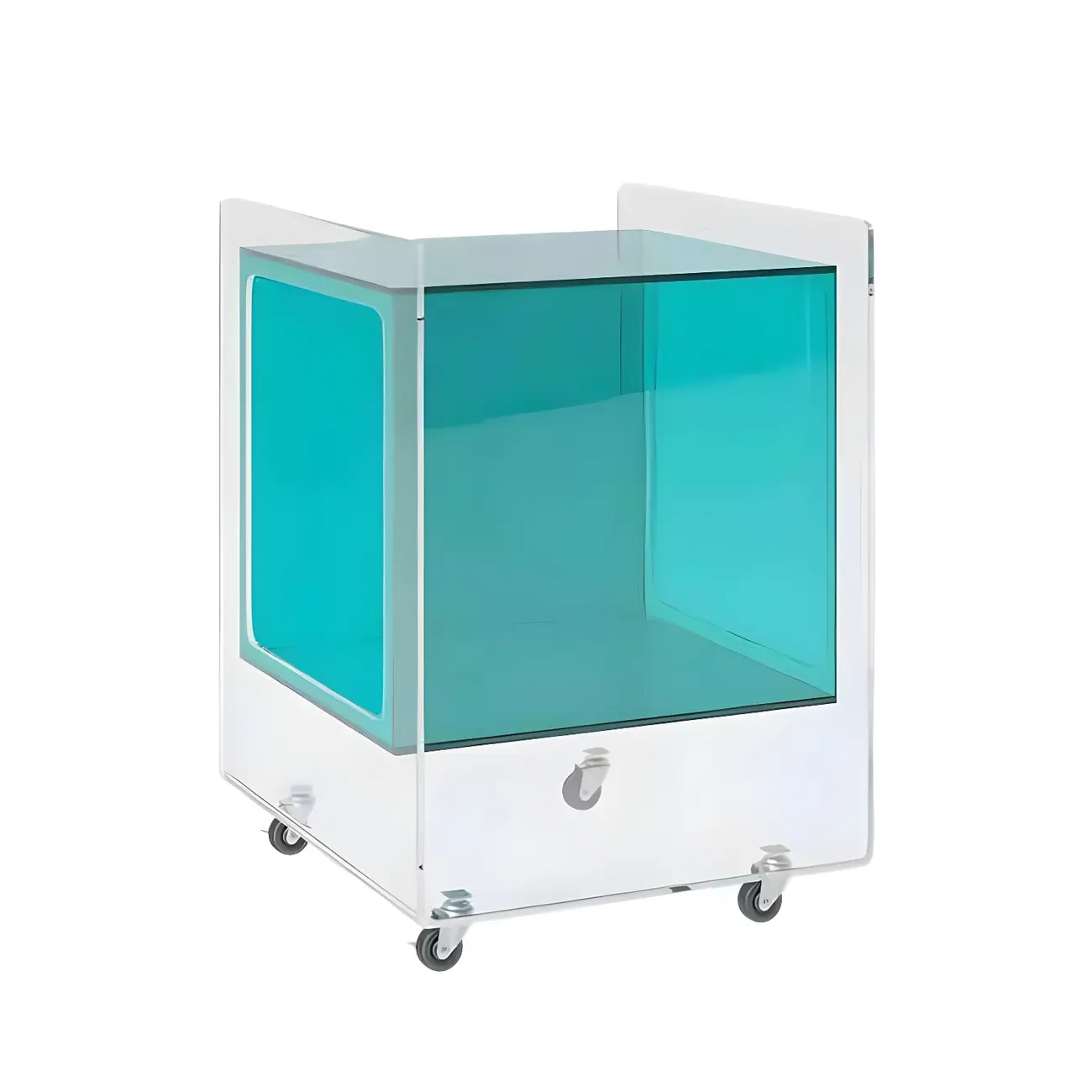 Modish Transparent Acrylic Nightstand with Open Shelf & Wheels