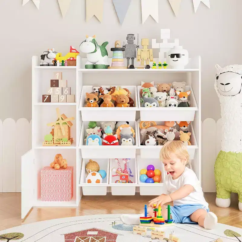 Kids Toy Storage Organizer with 8 Multi-Color Plastic Bins Perfect Toy Storage Solution Kid Bookshelf and Toy Storage for Study Room, Kids Room
