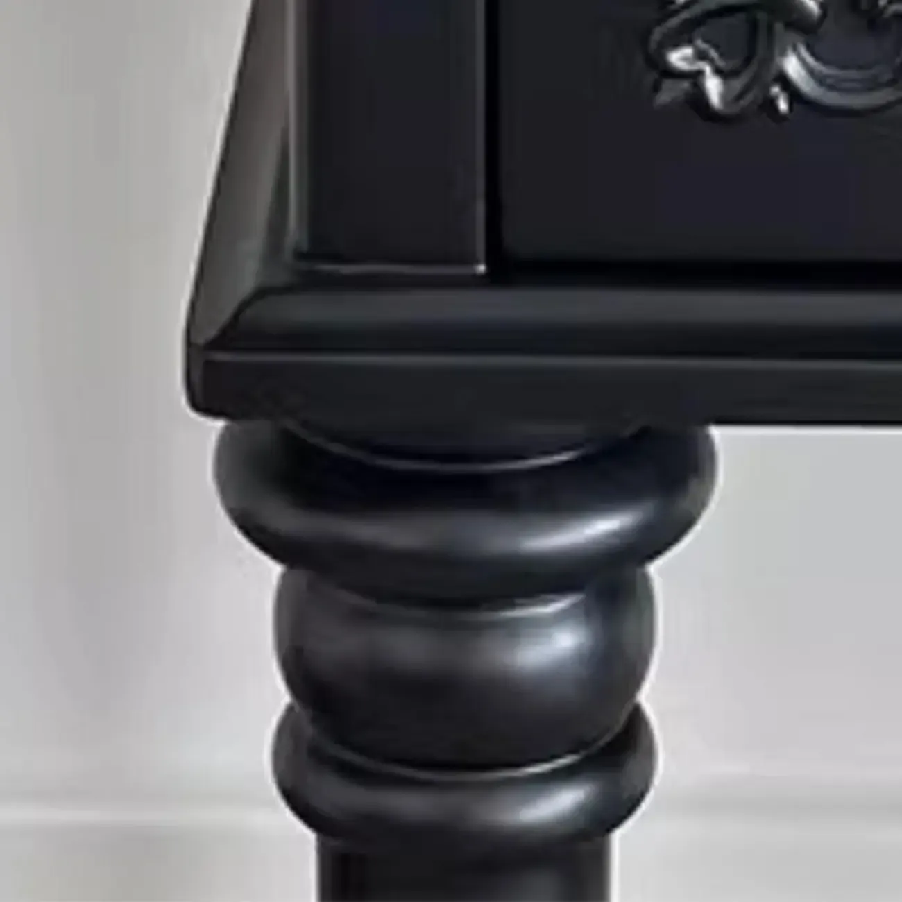 Traditional Black Wooden Carved Leggy Nightstand with Drawer