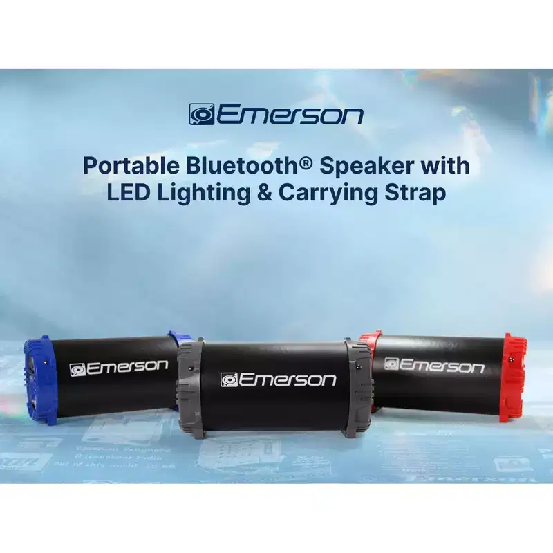 Emerson EAS-3001 Portable Bluetooth Speaker with LED Lighting & Carrying Strap, Red