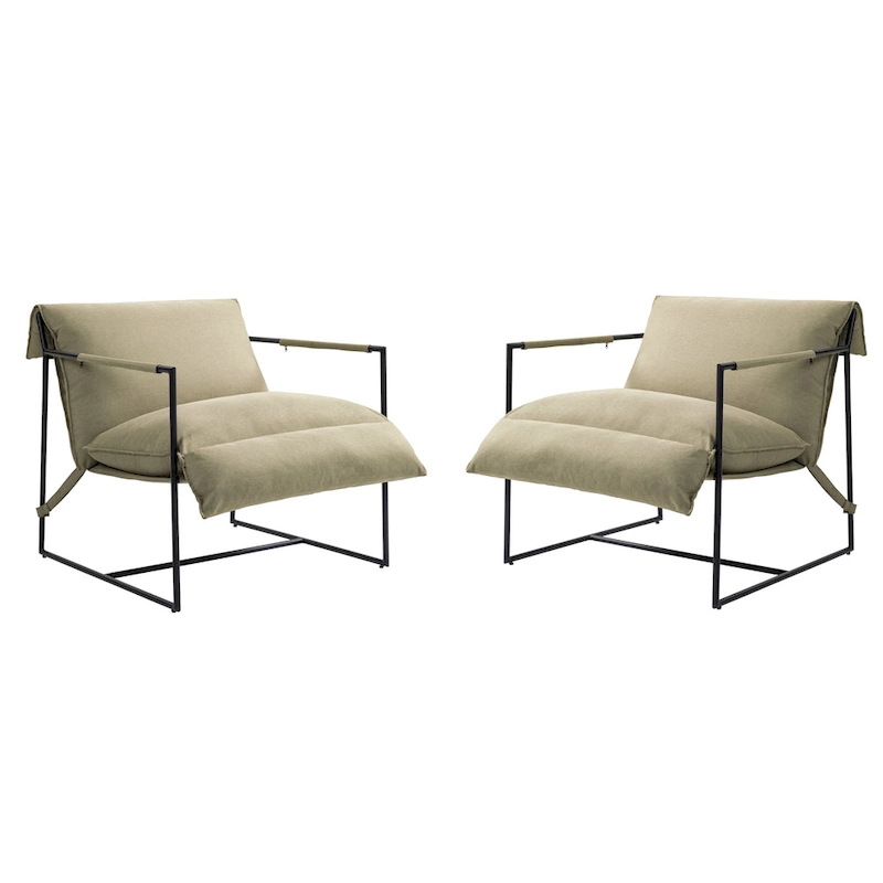 Fabric Accent Chair Metal Framed Sling Armchair Set of 2