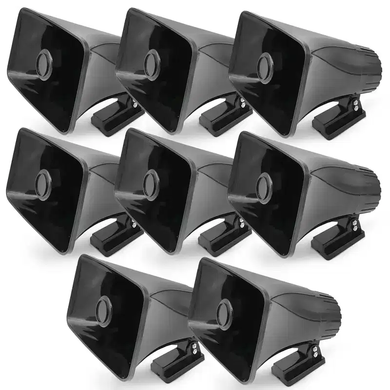 Pyle 6 Portable PA Horn Speaker for Indoor or Outdoor Use with 50W Peak Power, Lightweight and Compact Design and Broad Sound Coverage, Black, 8 Pack