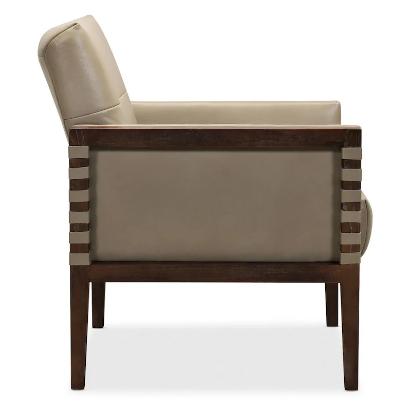Taupe / Gray Leather Tufted Accent Chair with Wood Frame & Arms – 1-Seat