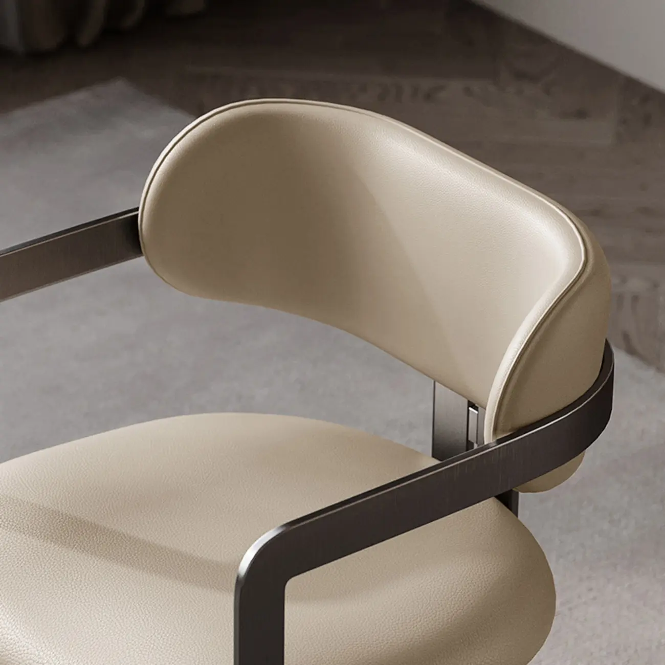 Modern Faux Leather Arm Dining Chair with Alloy Legs