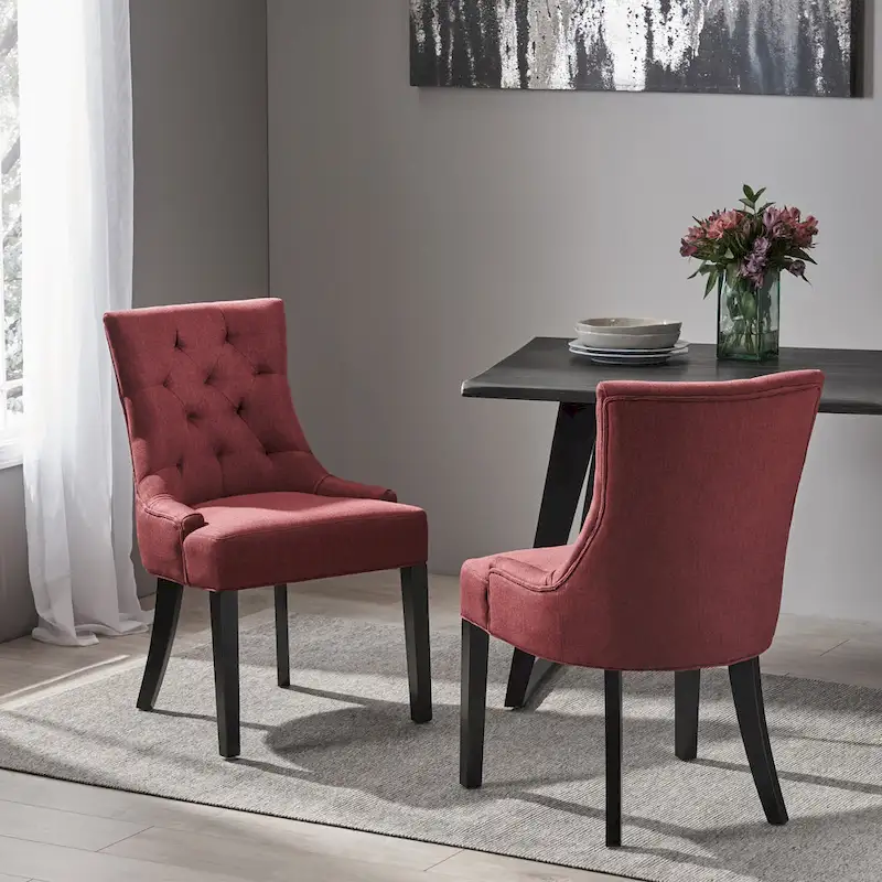 Set of 2 Fabric Upholstered Dining Chair with Tapered Legs