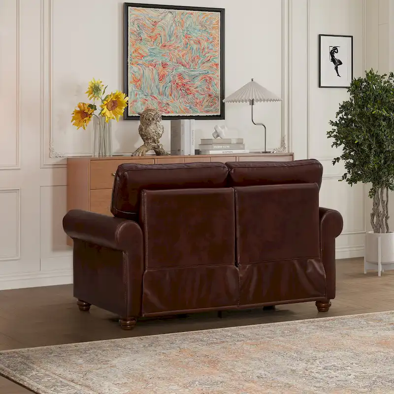 Faux Leather Loveseat with Storage – Burgundy / Grey / Black, Nailhead Trim, Seats 2