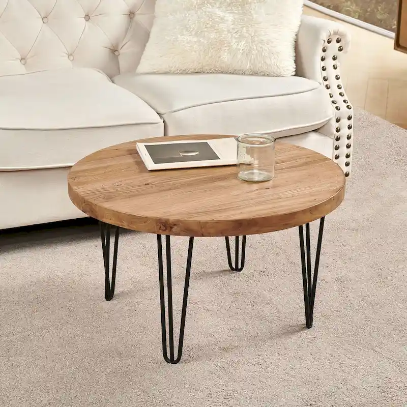 Greenage Wood End Table with Iron Legs