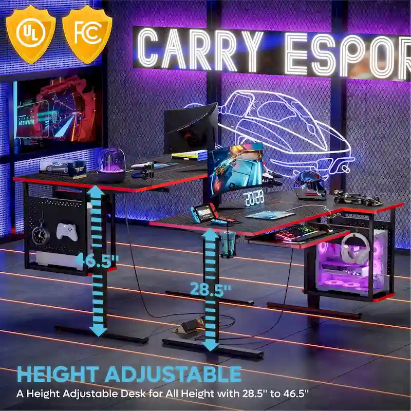 57 inch Electric Standing Desk Adjustable Height L Shaped Desk with Keyboard Tray and Host Shelf