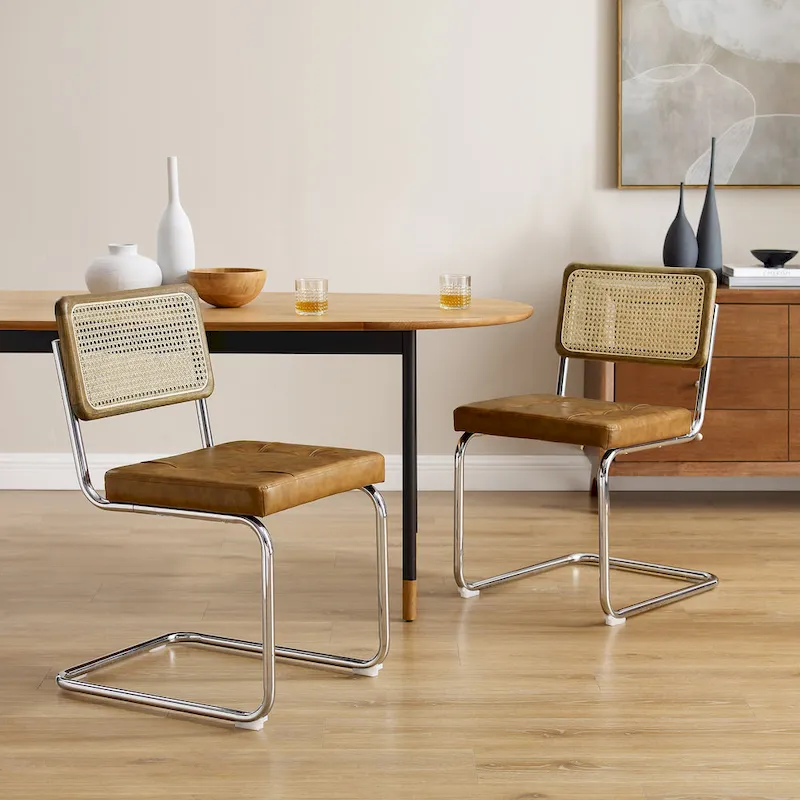 Black Faux Leather Cantilever Dining Chairs Set of 2