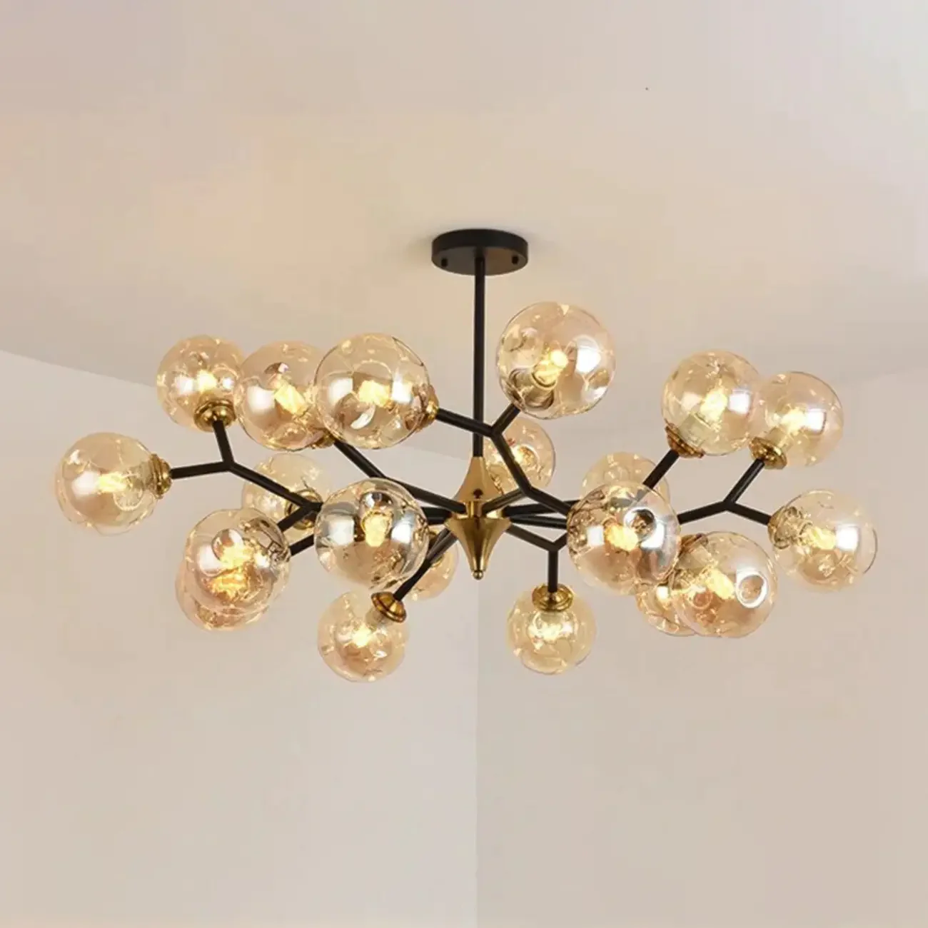 Modern Black Gold Glass Sputnik Chandelier