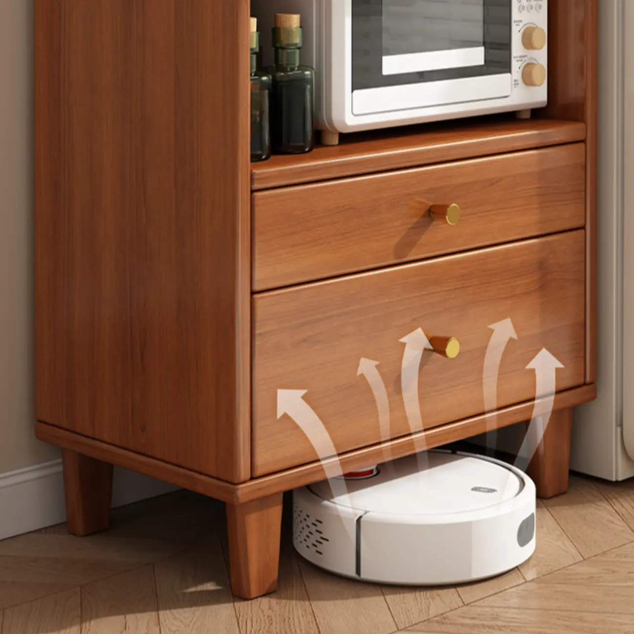 Modern Wood Narrow Sideboard with Drawers Shelves