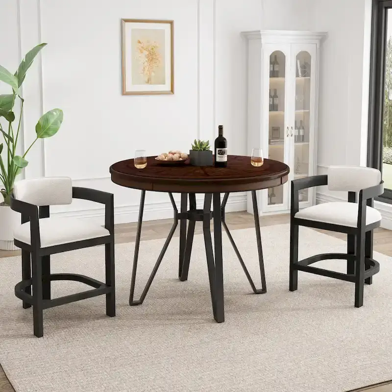 Netia 3-Piece Counter-Height Bar Set with Boucle Upholstered Chairs and Metal Table Base by Christopher Knight Home