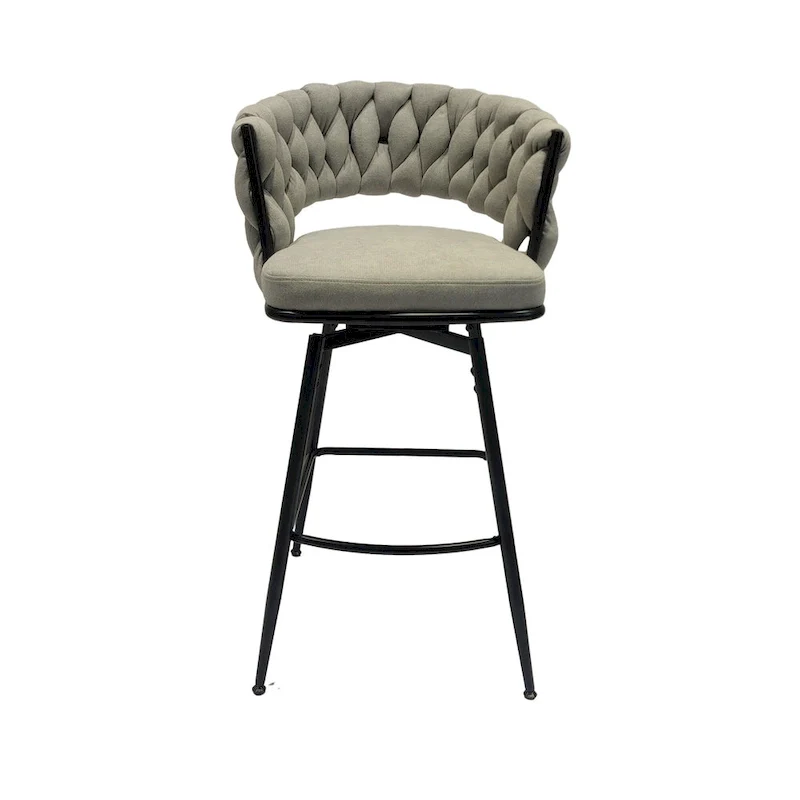 2 Woven Bar Stool,Black Legs No Adjustable Chairs,360 Swivel Upholstered Bar Chair Counter Stool Arm Chairs With Back Footrest