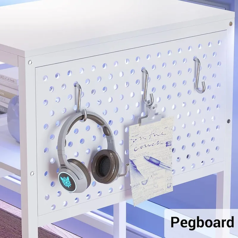 L Shaped Computer Desk Gaming Desk Keyboard Tray Power Outlets & LED