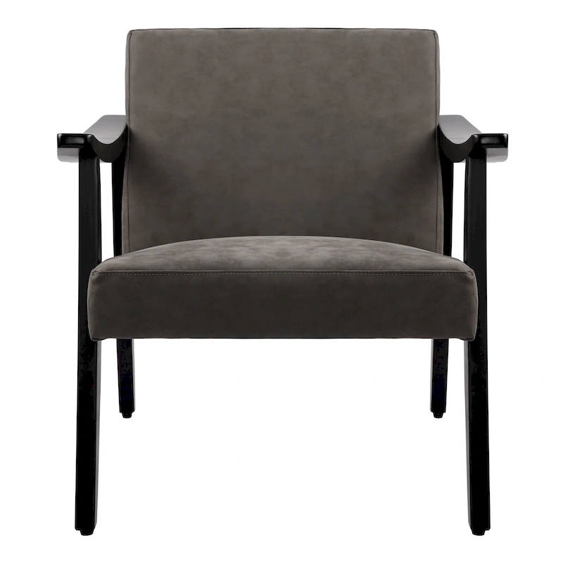 Faux Leather Accent Chair Solid Wood Armchair in Black Finish
