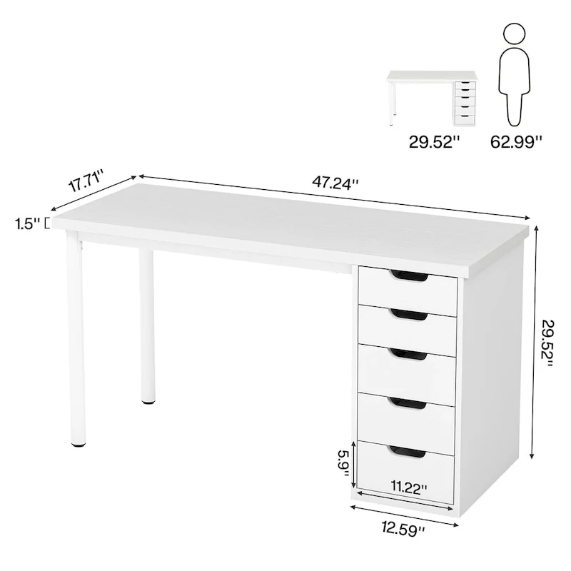 Modern Computer Desk Study Writing Table with 5 Drawers