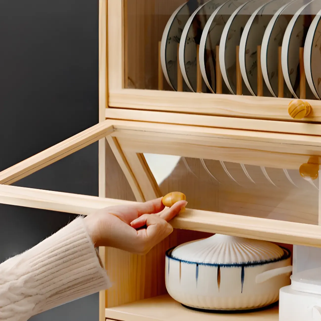 Kitchen Natural Wooden Multi-Shelf China Cabinet