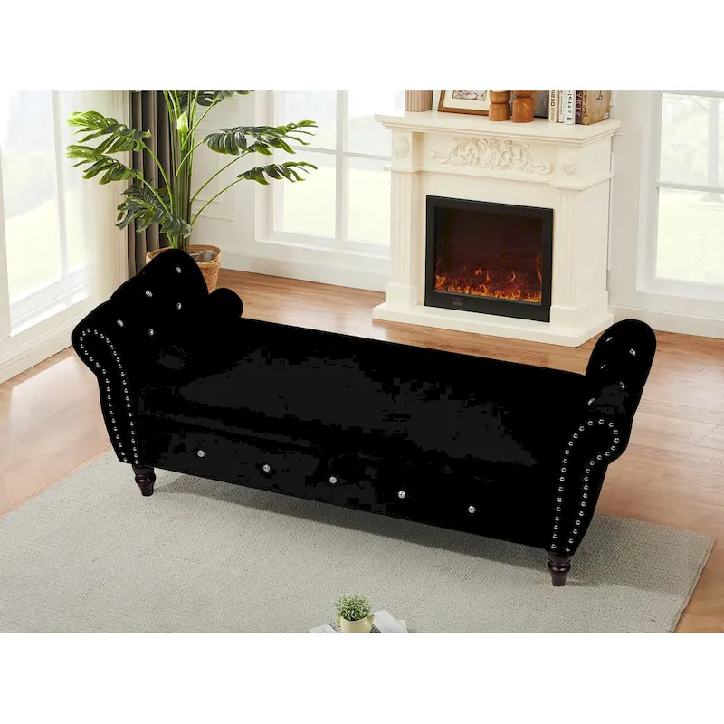 63.38Multifunctional Storage Rectangular Ottoman Bench Comes with Crystal Buckle Solid Wood Legs with 1 Pillow
