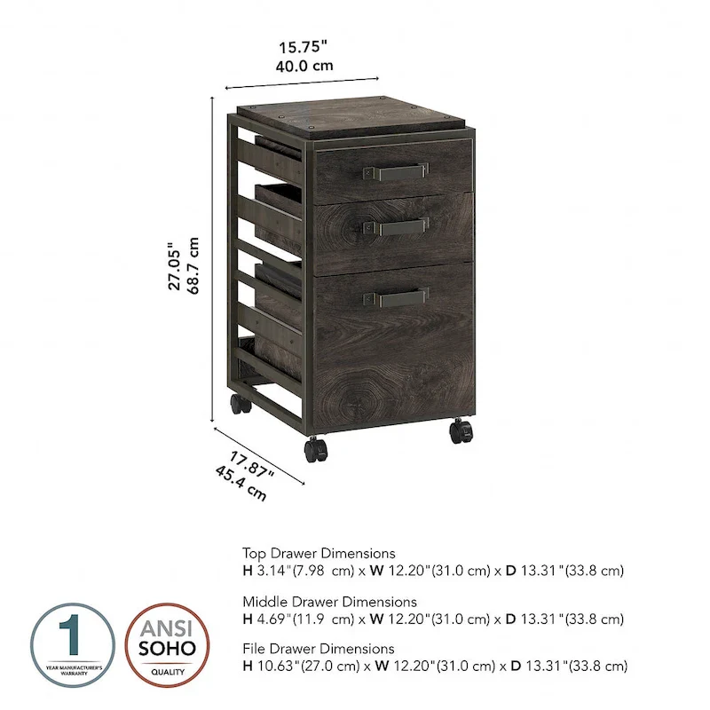 Refinery 3-drawer Mobile File Cabinet