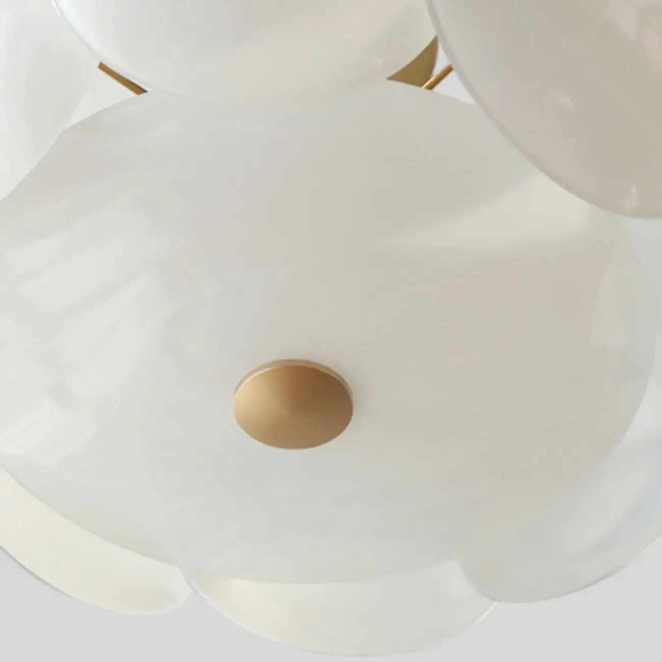 White Circle Glass Gold Semi Flush Mount Ceiling Light
