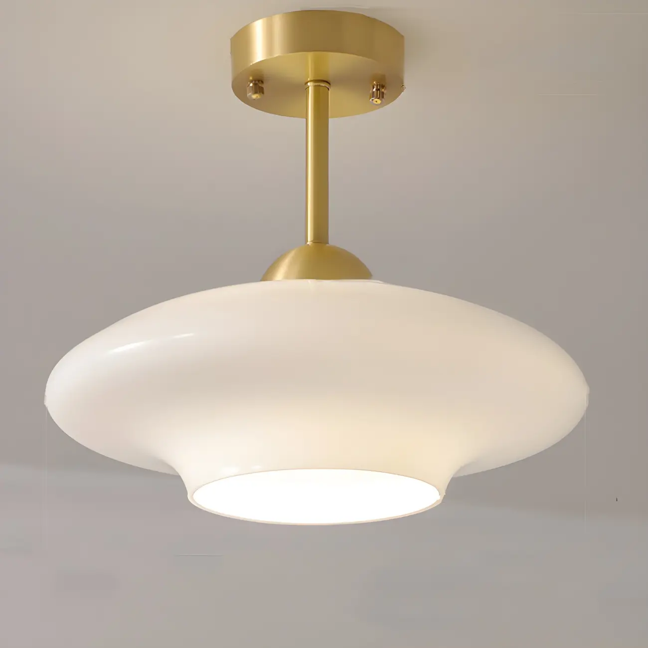 White Round Glass Shade Gold Semi Flush Ceiling Light