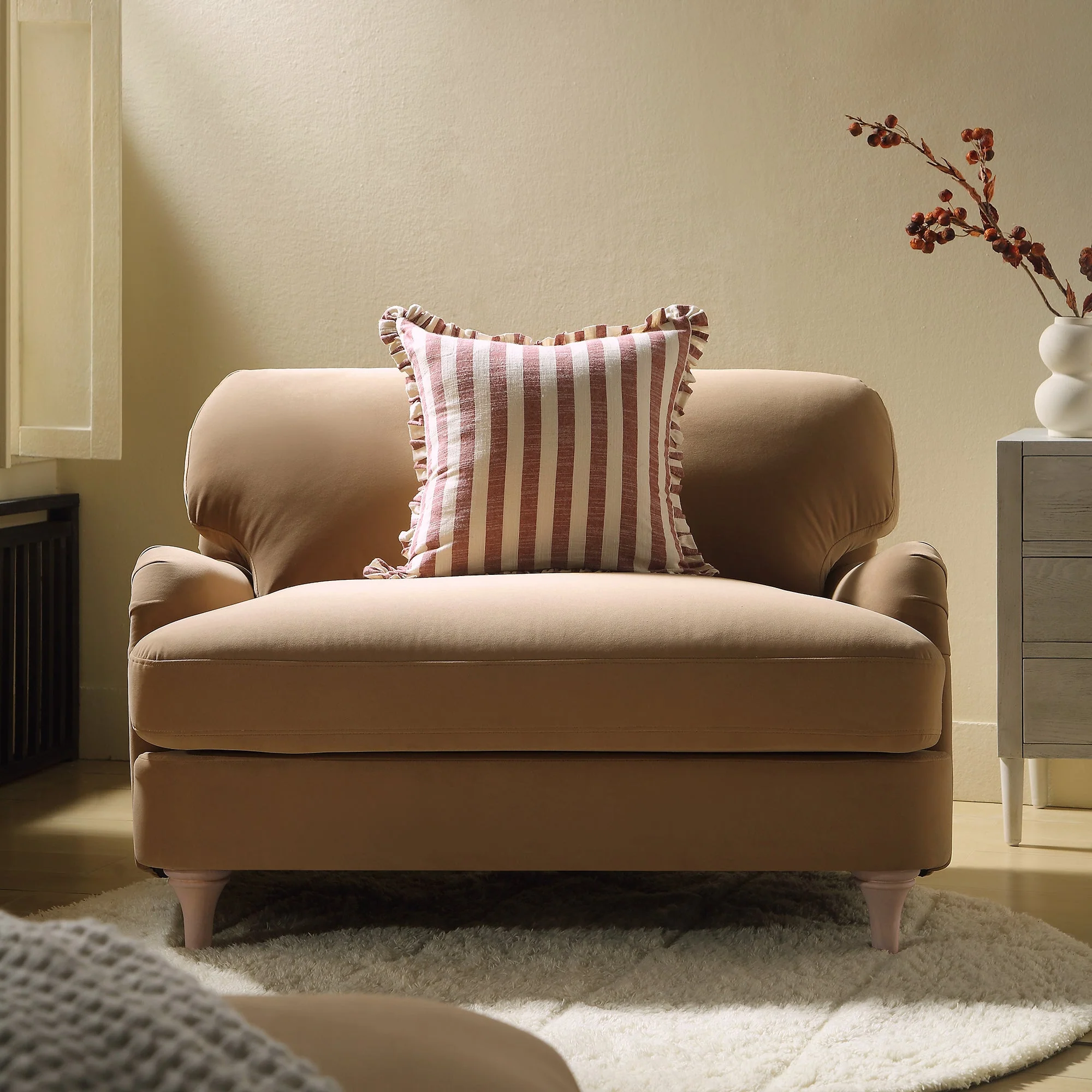 Camel Velvet Sofa, Loveseat