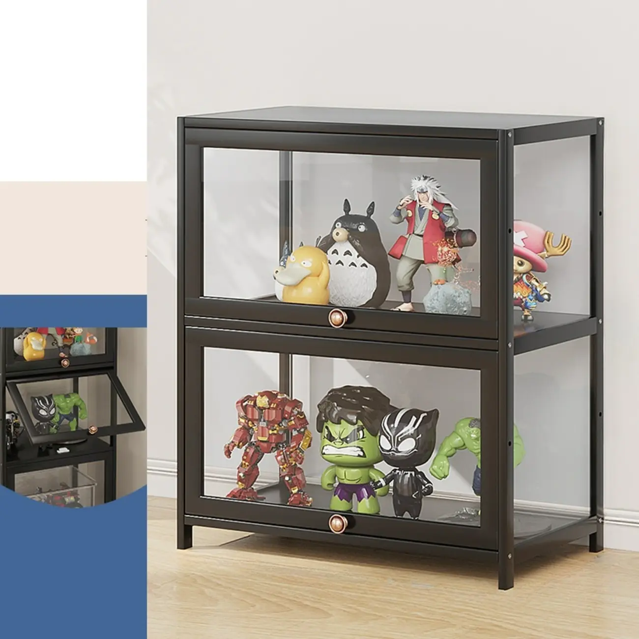 Simple Flip-up Black Clear Glass Cabinet