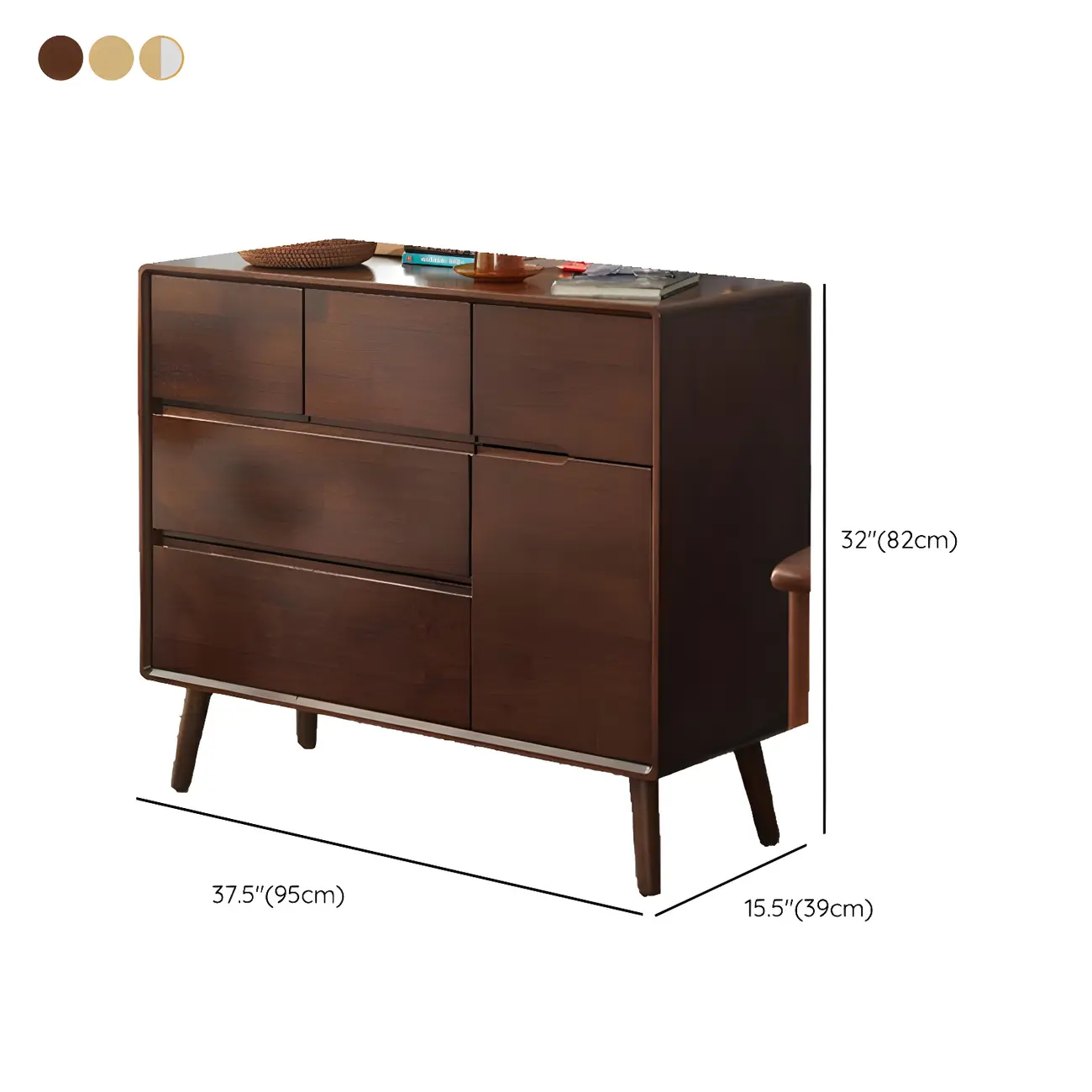 Compact Natural Wood Combo Dresser with Cabinet and Drawers