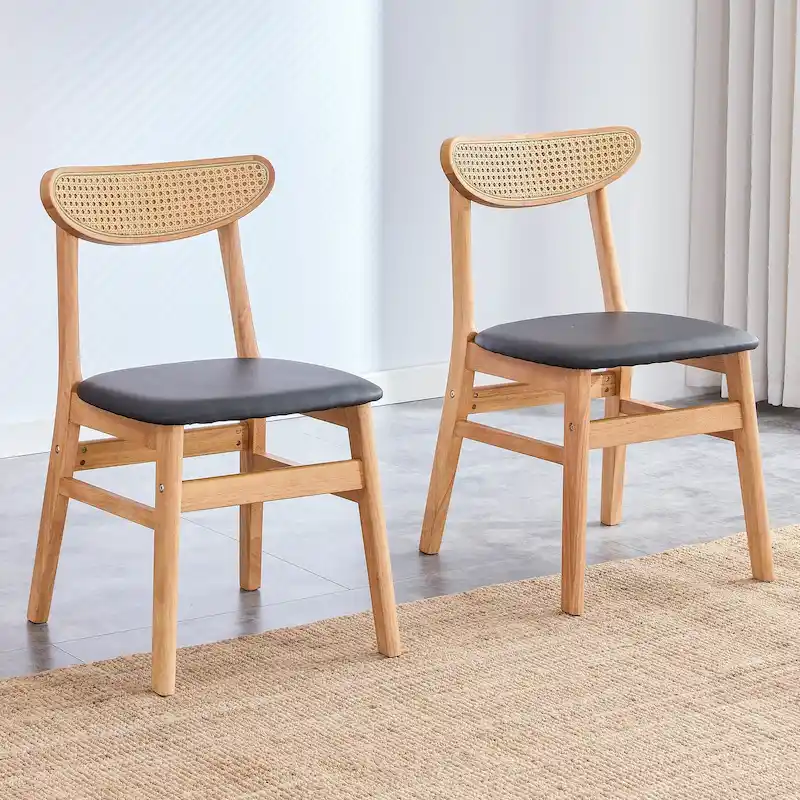 Wooden Dining Chairs Set of 2 with Small Curved Back and PU Cushion