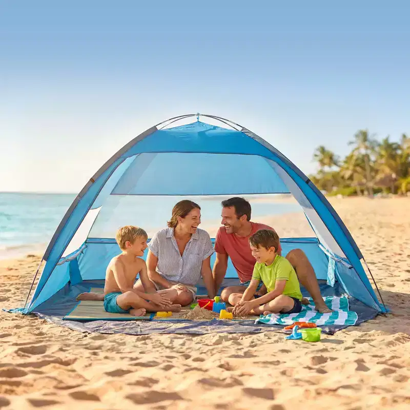 VEVOR Beach Tent Sun Shelter for 4 Person, UPF 50+ Protection, Portable Sun Shade Canopy with Carrying Bag & Sand Pockets, Lightweight, Blue