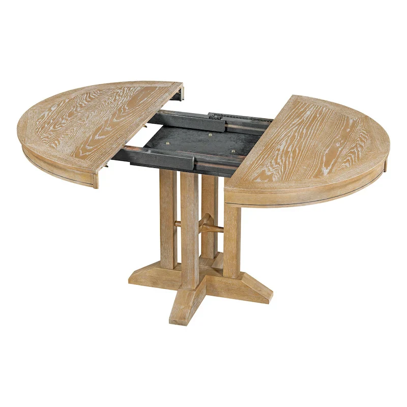 5-Piece Dining Set Extendable Round Table and 4 Upholstered Chairs Farmhouse Dining Set