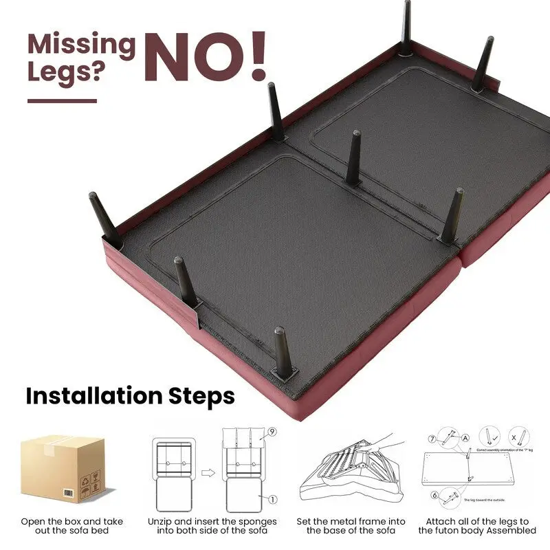 Grondin Convertible Futon Sofa Bed, 5-Angle Adjustable Backrest Sleeper Couch with 2 Pillows, Modern Style Recliner Lounge