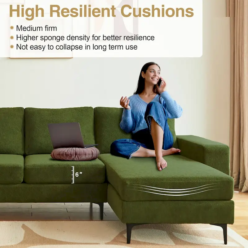 HOOOWOOO L-Shaped Upholstered Sofa Couch with Metal Legs