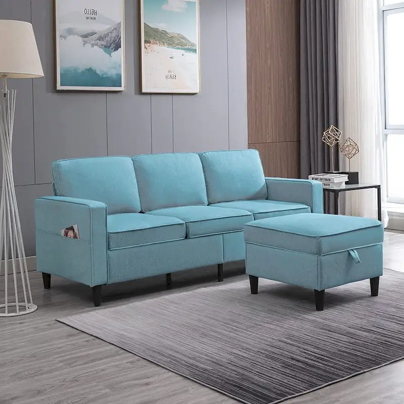Mixoy 78inch Modern 3-Seat L Shaped Upholstered Sofa with Ottoman