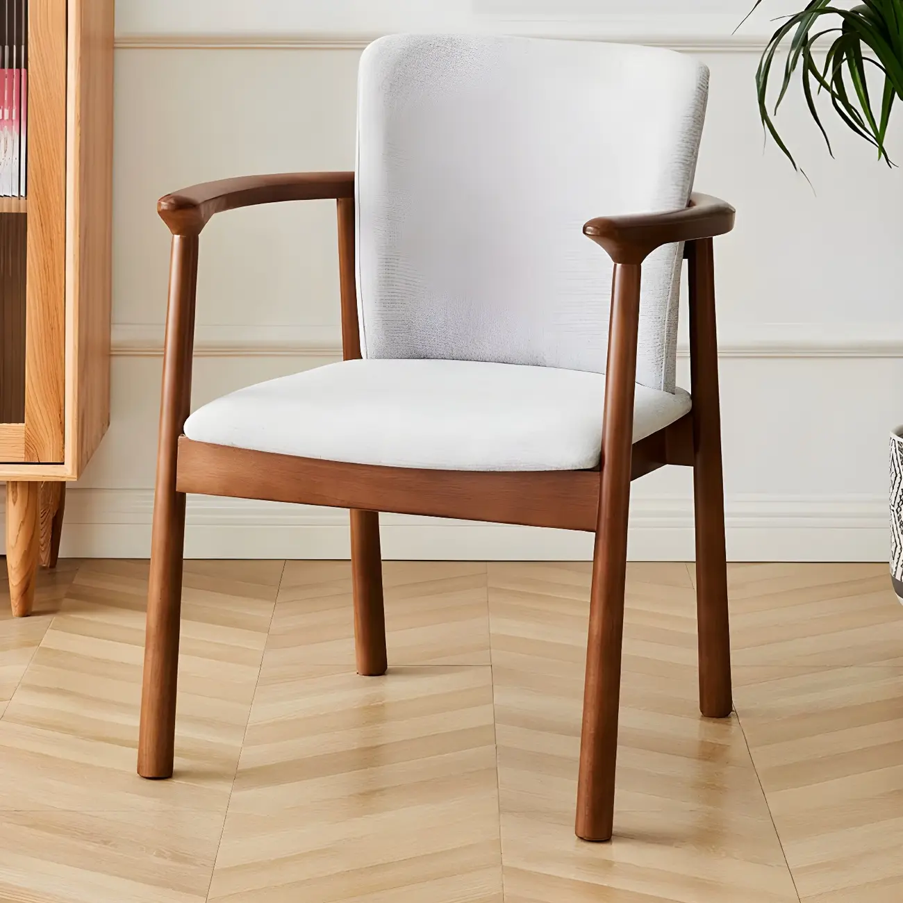 Modern Upholstered Rubberwood Arm Dining Chair Set of 2