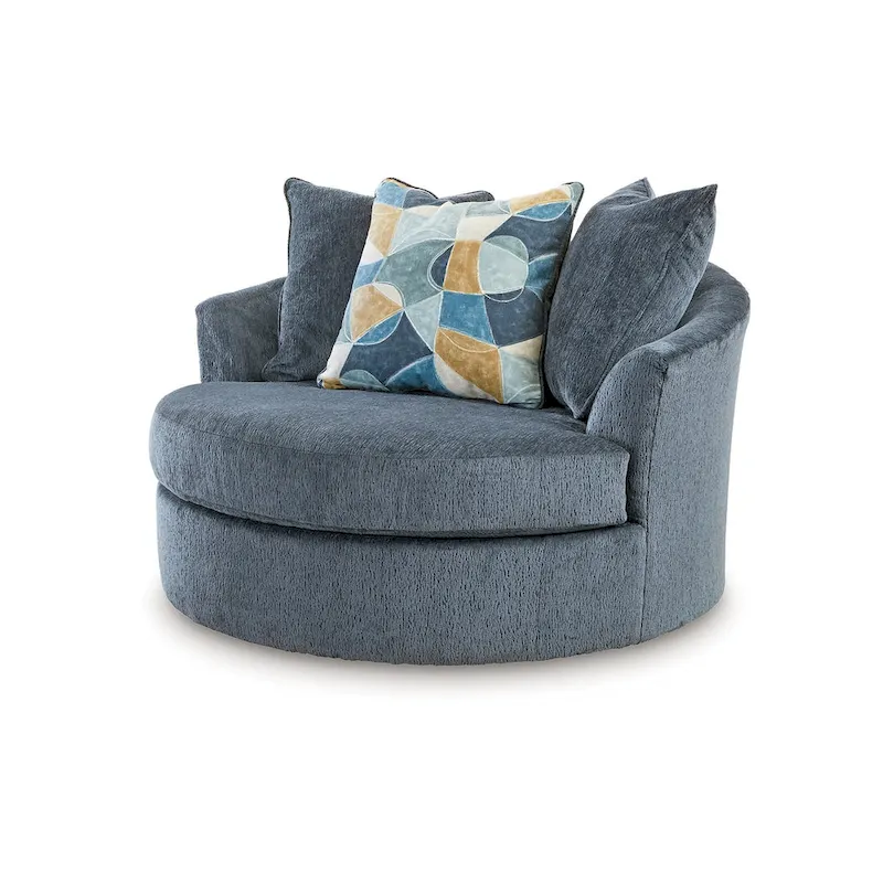 Accent Oversize Chair, 56 Inch, 360 Swivel, 3 Throw Pillows, Blue