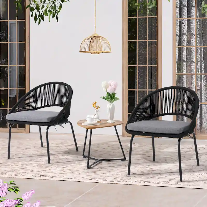 Outdoor 3 Piece Upholstered Wicker Patio Furniture Chair Modern Parlor Set