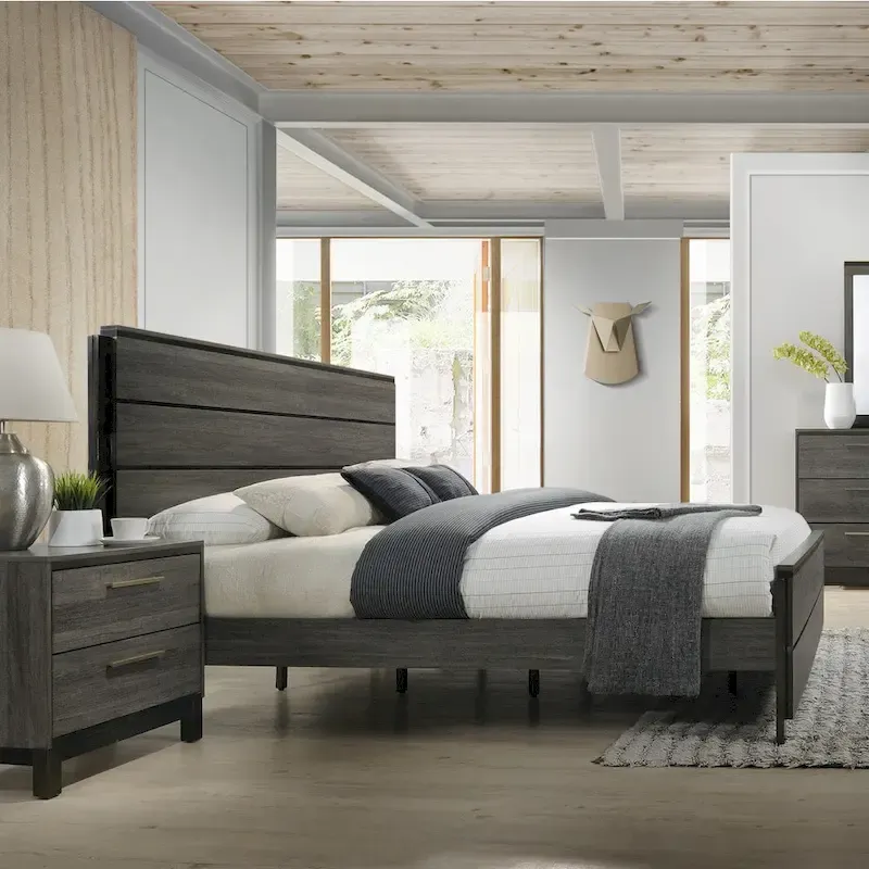 Roundhill Furniture Ioana 187 Queen 6-pc. Antiqued Grey Wood Bedroom Set