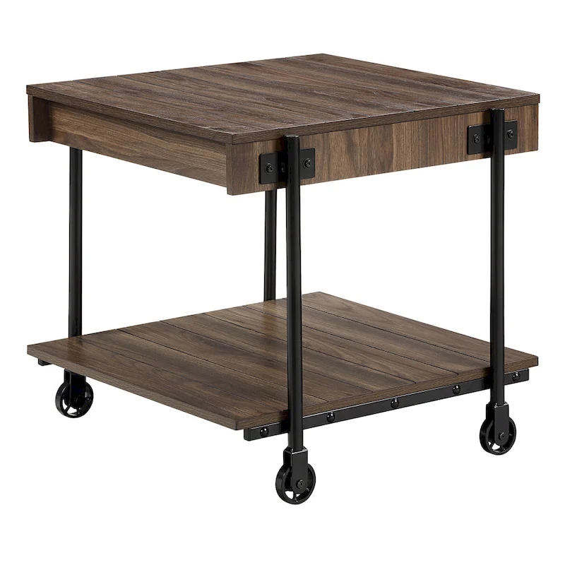 Black Farmhouse Steel 2-Piece Coffee Table Set with Wheels