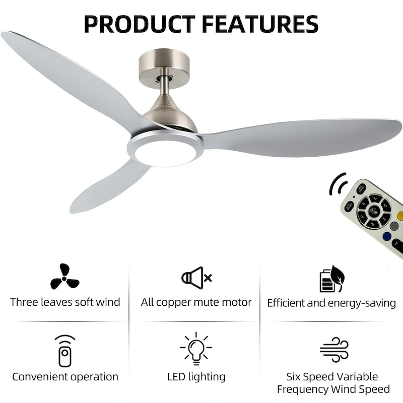 OVIOS Elegant 52-inch 2-in-1 Ceiling Fan Light with Remote Control