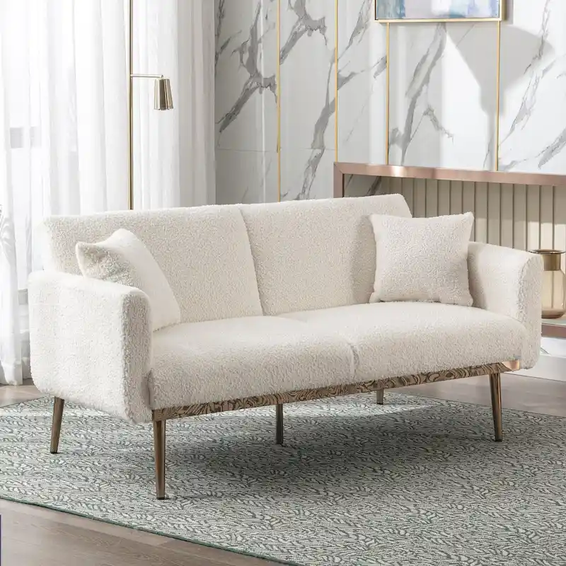 Teddy Fabric Upholstered Tufted Loveseats Sleeper Sofa With Rose Golden Legs