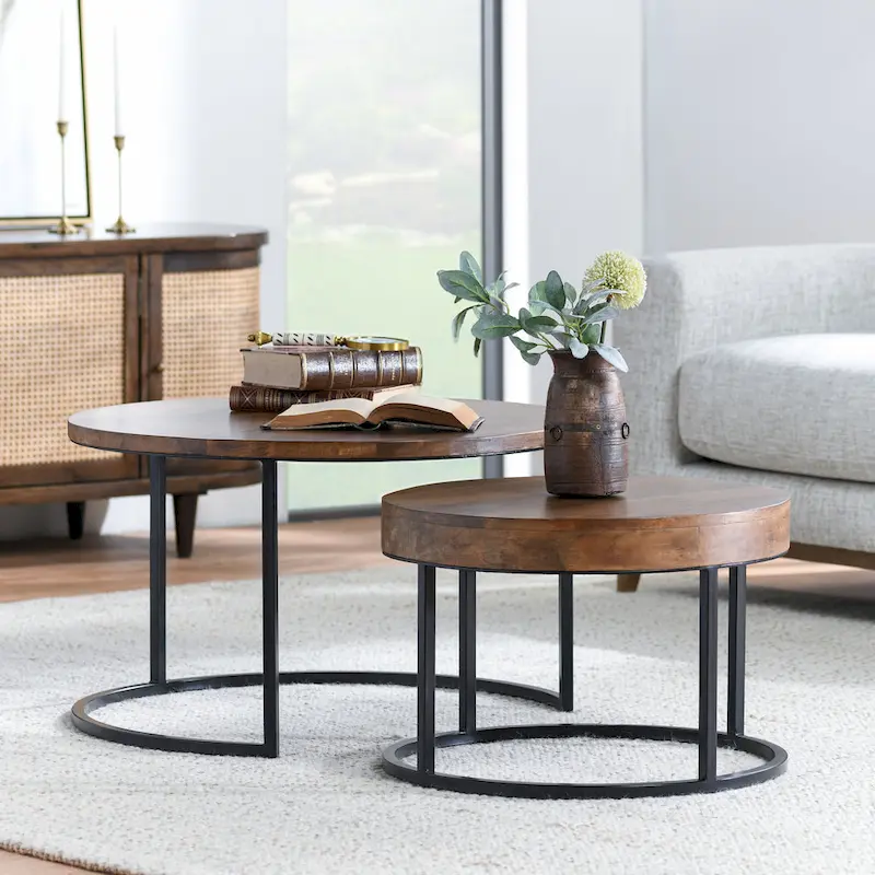 Classic Home Emma Set of 2 Nesting Tables in Natural Brown