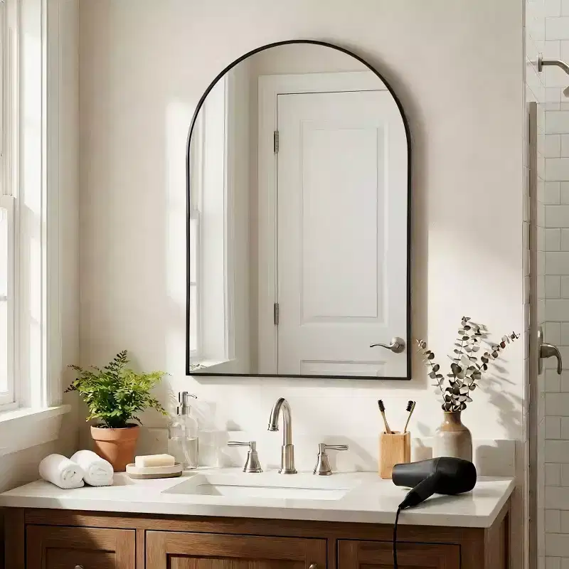 Dovelina Black Metal-framed 71H Freestanding Full Length Mirror Decorative 36H Bathroom Mirror for Living Room Entryway Bedroom, Arch/Rectangle