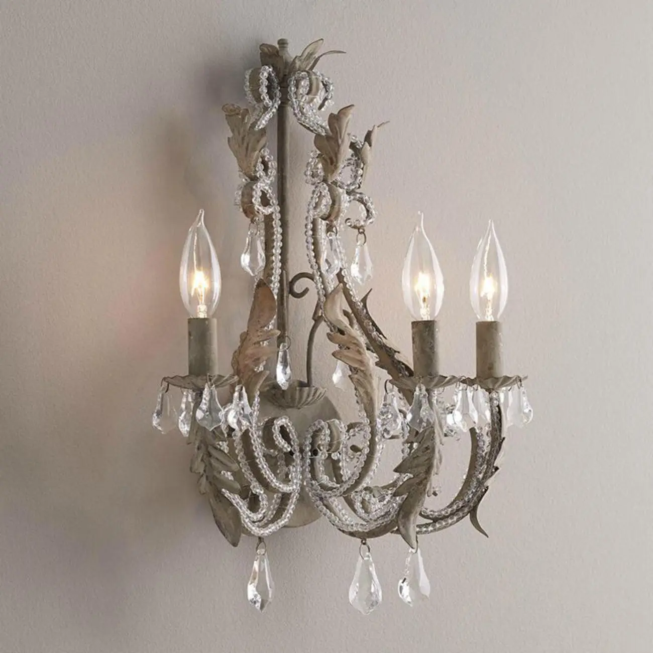 Mid-Century Ornate Vintage Candelabra Crystal Wall Sconce